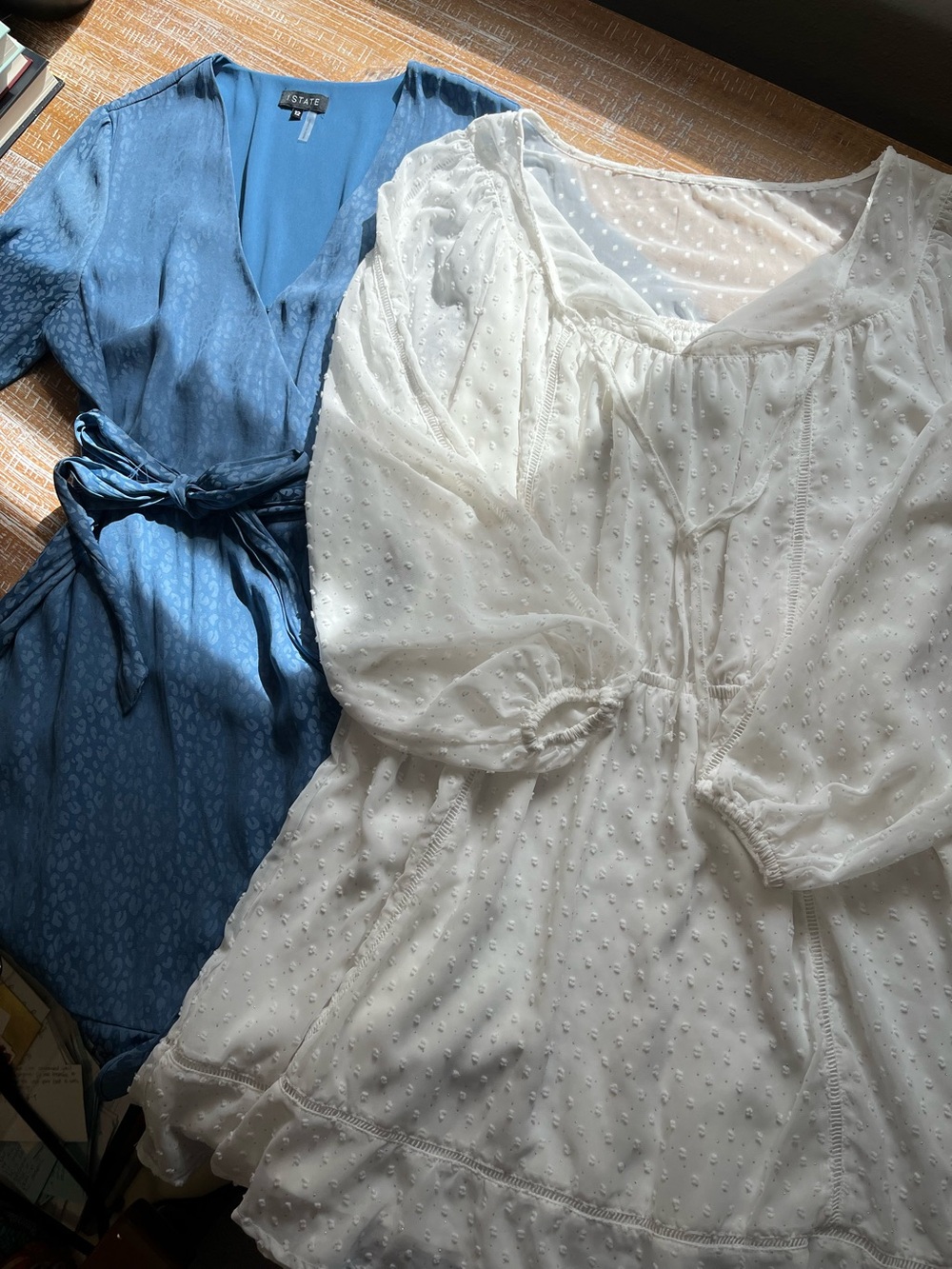 Cupcakes & Cashmere WHITE Swiss Dot  Dress & 1.State blue wrap dress BUNDLE